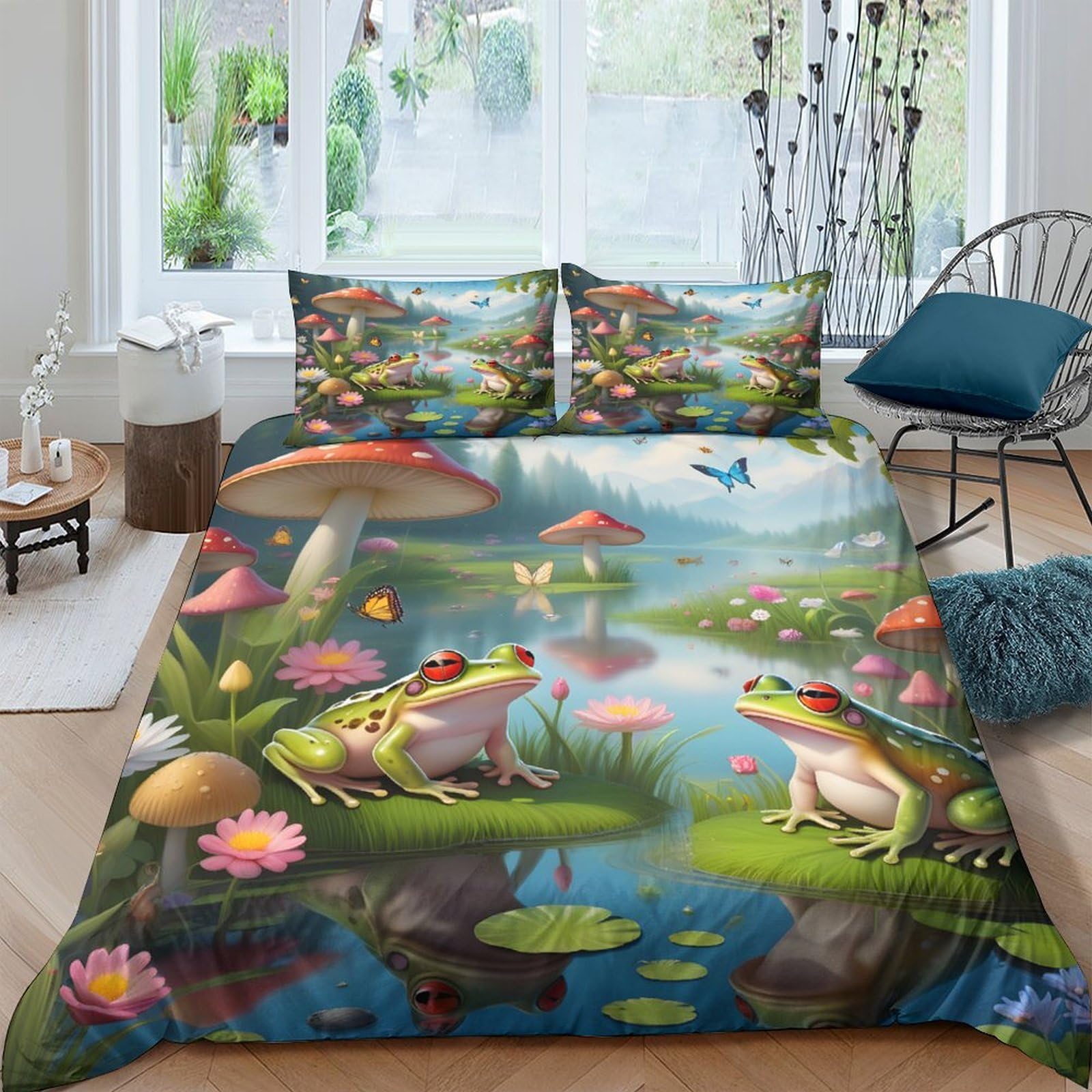 Ctjqhvkz Style-7 3D Printed Frog Pond Fitted Sheet Microfiber Soft Green Forest Lake Mattress Cover For Bedroom Guest Room Decor Single（135X200cm）
