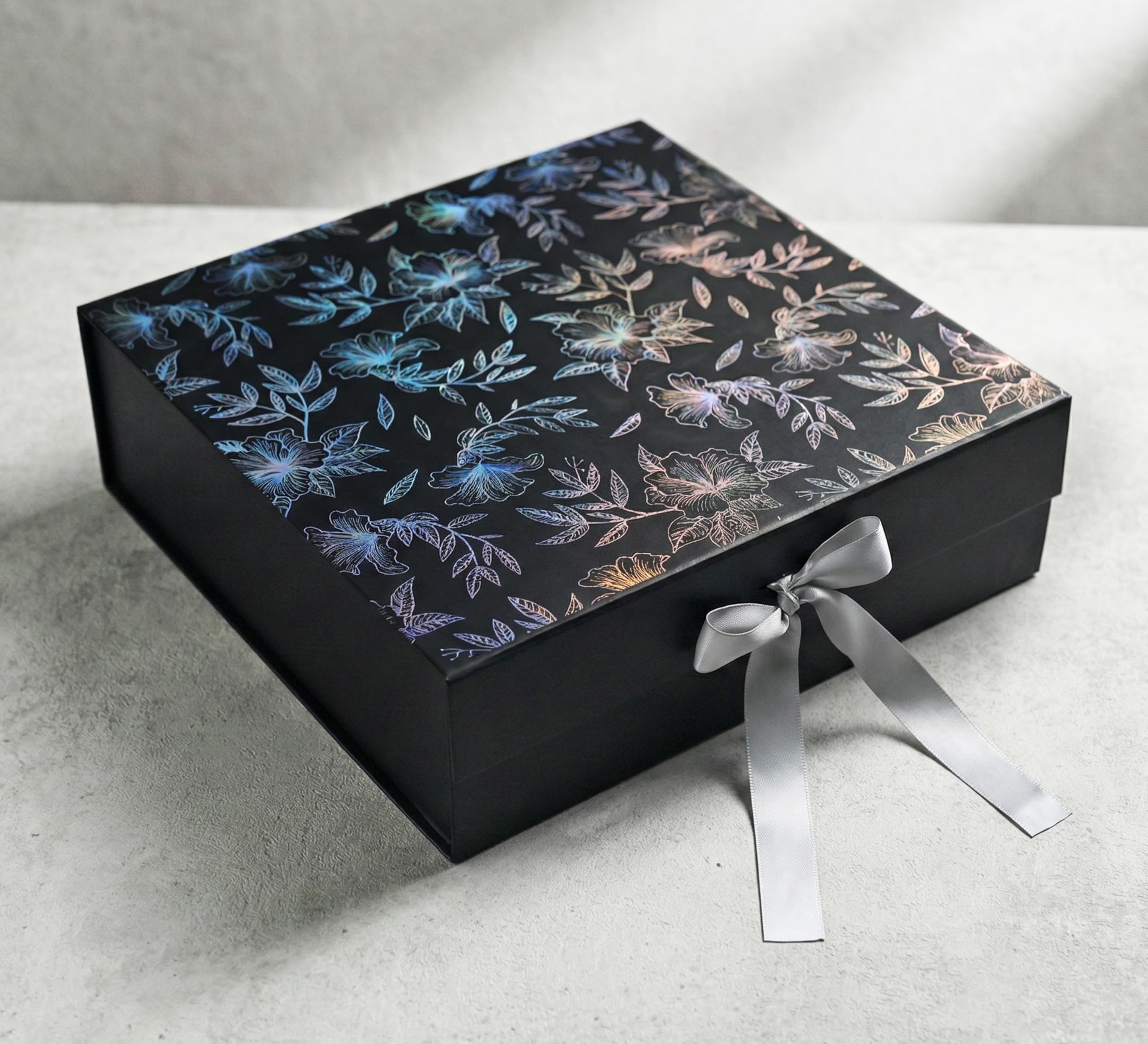 RBS®- LARGE Gift Box (34 x 33 x 10cm) Gift boxes for Packaging (1 Pack) Hamper Boxes for Gift Holds Upto 10 kg Gift Packing Box Gift Boxes for Gifting Hamper Box (L -Black Rainbow Floral)