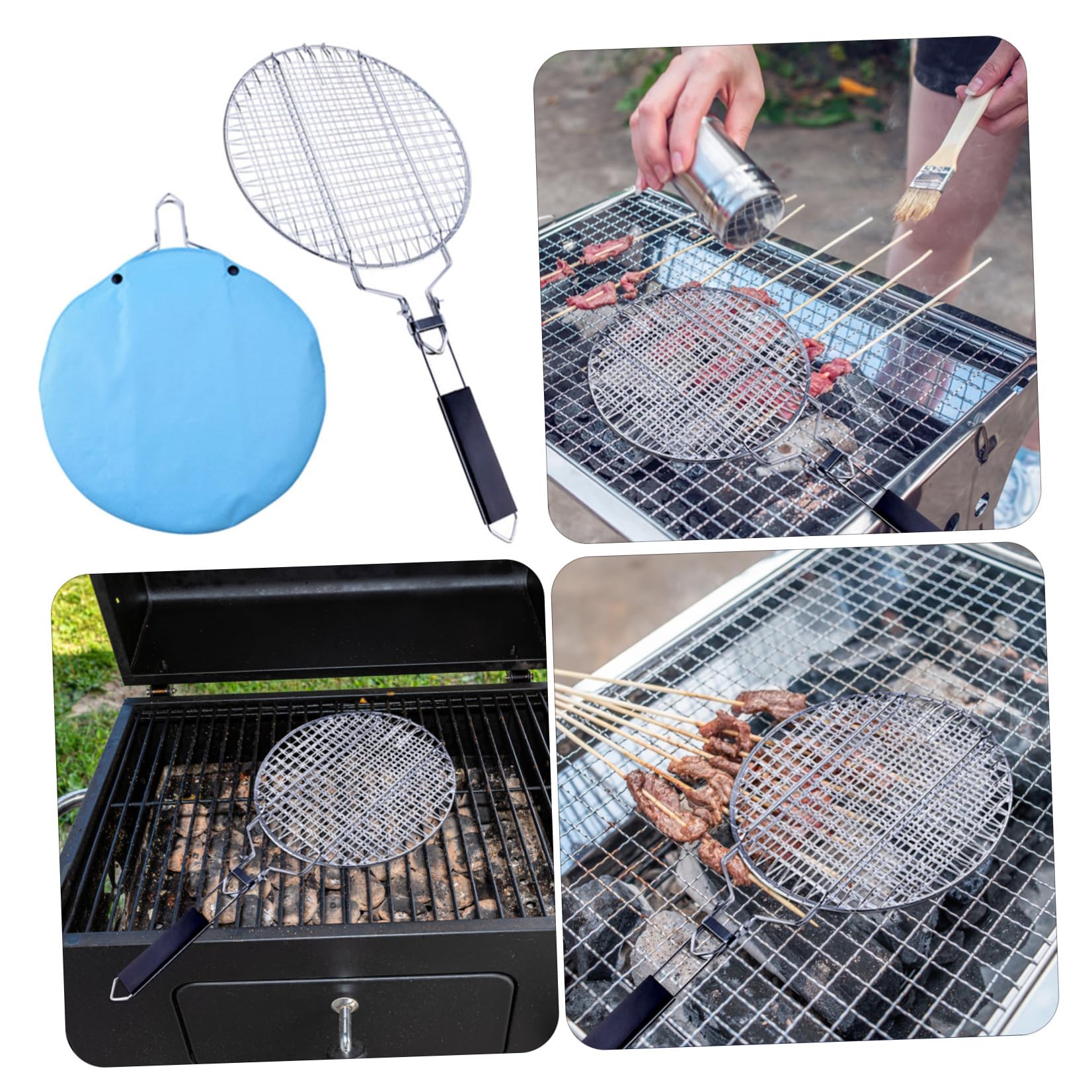 VICASKY Cestello per Barbecue in Acciaio Inossidabile Argento, Leggero e Facile da Usare con Borsa per Riporre, per Grigliare Pesce e Carne All'aperto