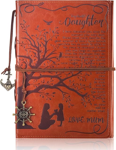 Daughter Gifts from Mum to My Daughter Journal 192 Pages Refillable Leather Writing Journal Notebook Back to School Graduation Birthday Wedding Gifts for Daughter Flower
