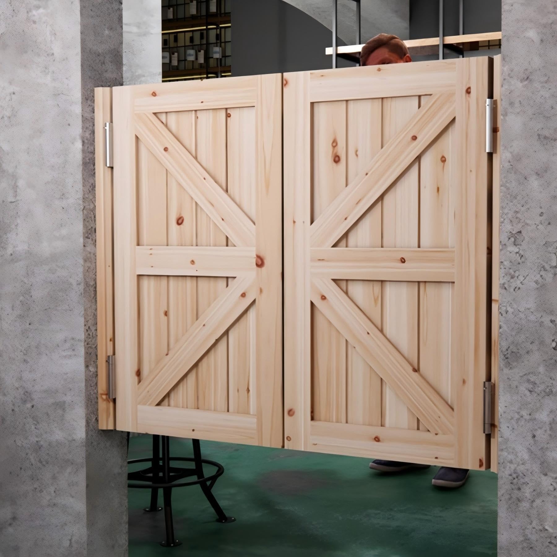 Portes battantes en bois brut de salon et café pour cuisine