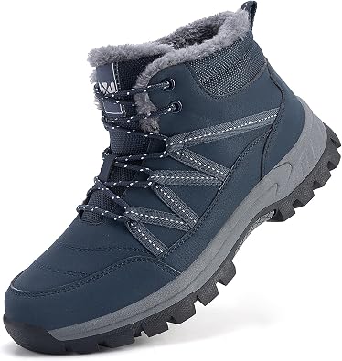 Men's Snow Boots Fur Lined Anti-slip Winter Boots Lightweight Waterproof Ankle boots Outdoor Hiking Boot Black