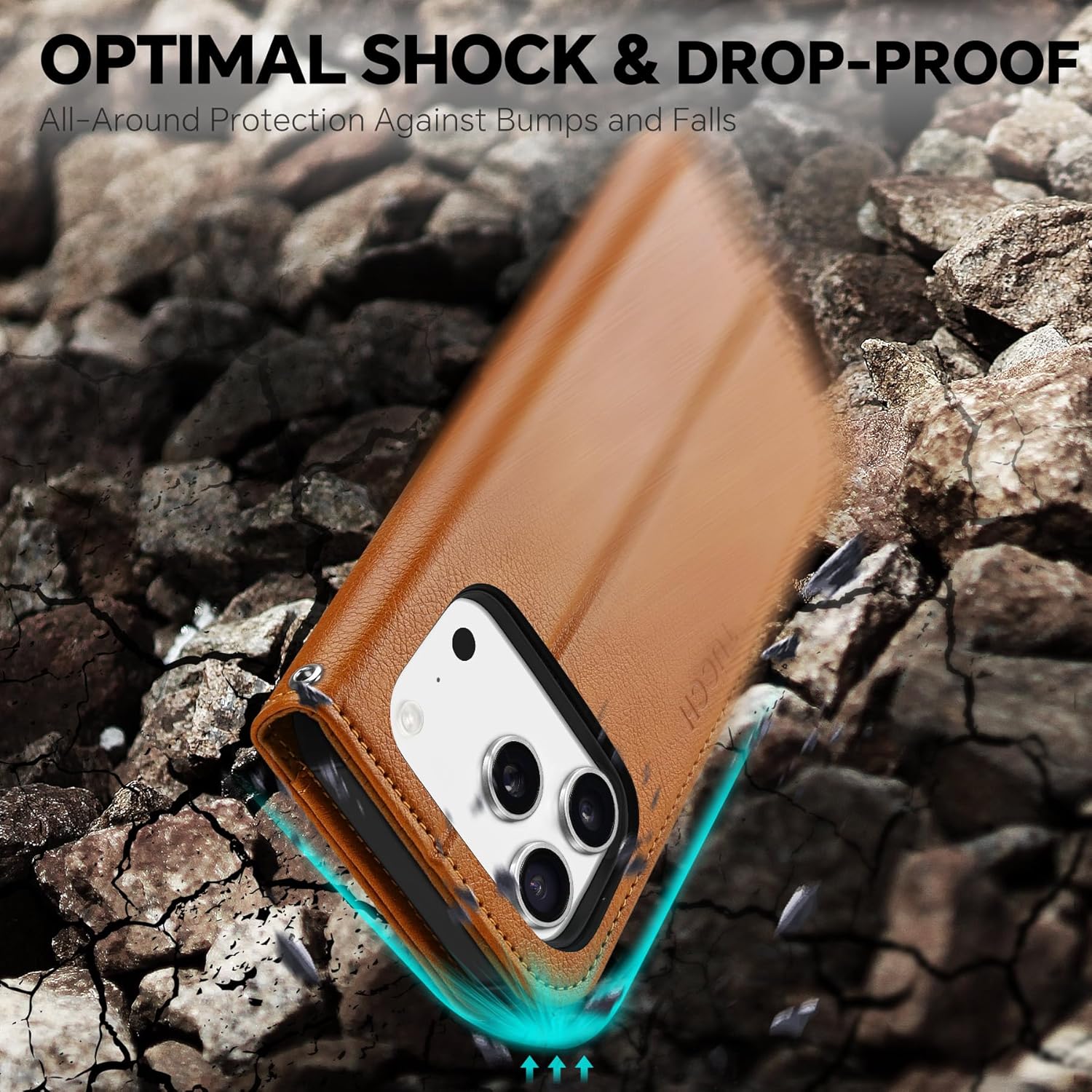 TUCCH Detachable Case Wallet for iPhone 17 Pro (6.3") 2025, Wrist Strap | 4 Card Slots RFID Blocking | Wireless Charging | Stand | 2-in-1 Magnetic | PU Leather | Shockproof Folio Cover | Light Brown - Image 6