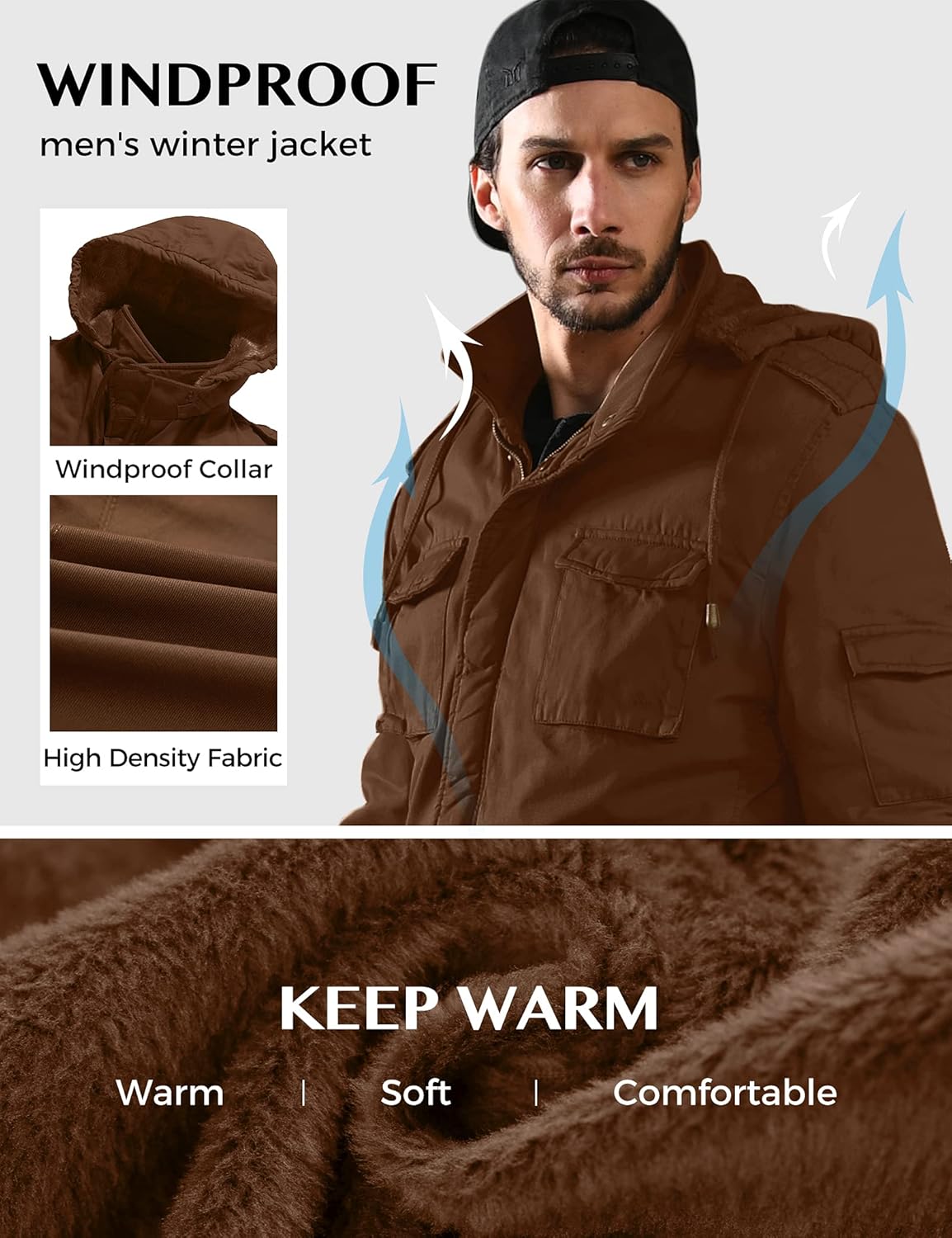 WenVen Men's Winter Military Thicken Parka Jacket Warm Coat with Removable Hood - Image 5
