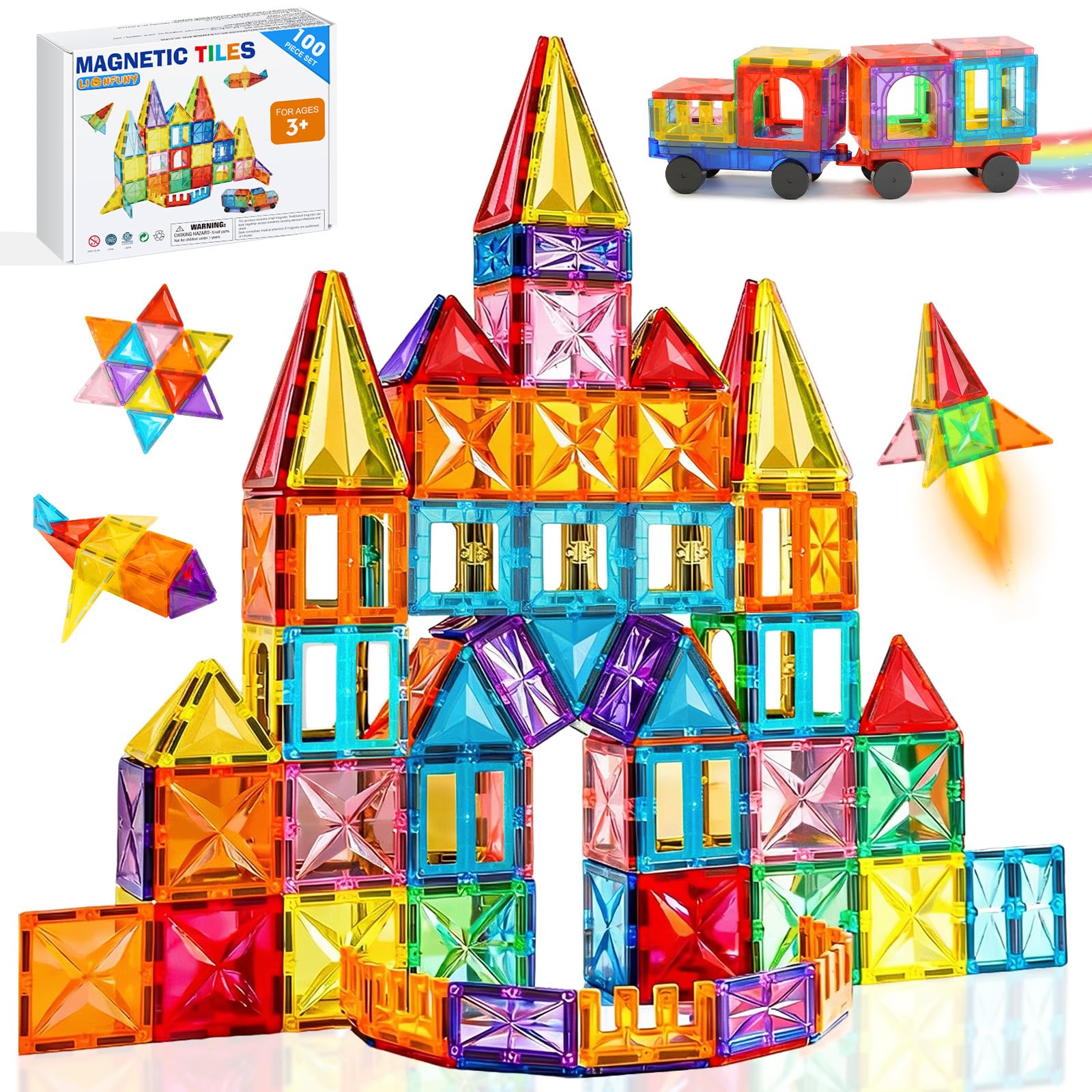 Magnetic Tiles, 100PCS Magnetic Blocks Set with 2 Car for Kids