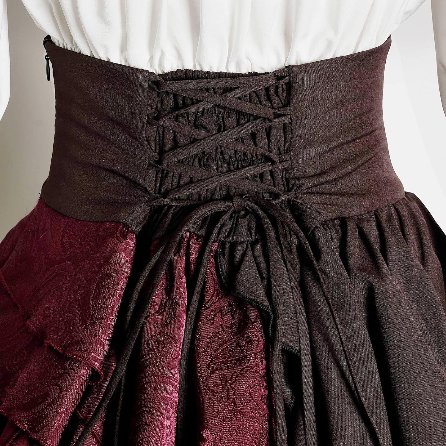 Women's Pirate Costume Retro Renaissance Cosutmes Women Layered Ruffle Viking Outfit Set - Image 7