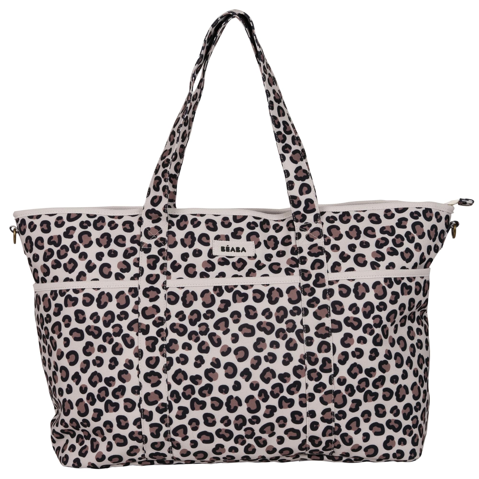 Béaba, Wickeltasche Madrid XXL 44L, großer Tote Bag, Eltern-Wickeltasche mit 11 Fächern, Isoliertasche, integrierte Kinderwagenbefestigung, Wickelunterlage, Leopard