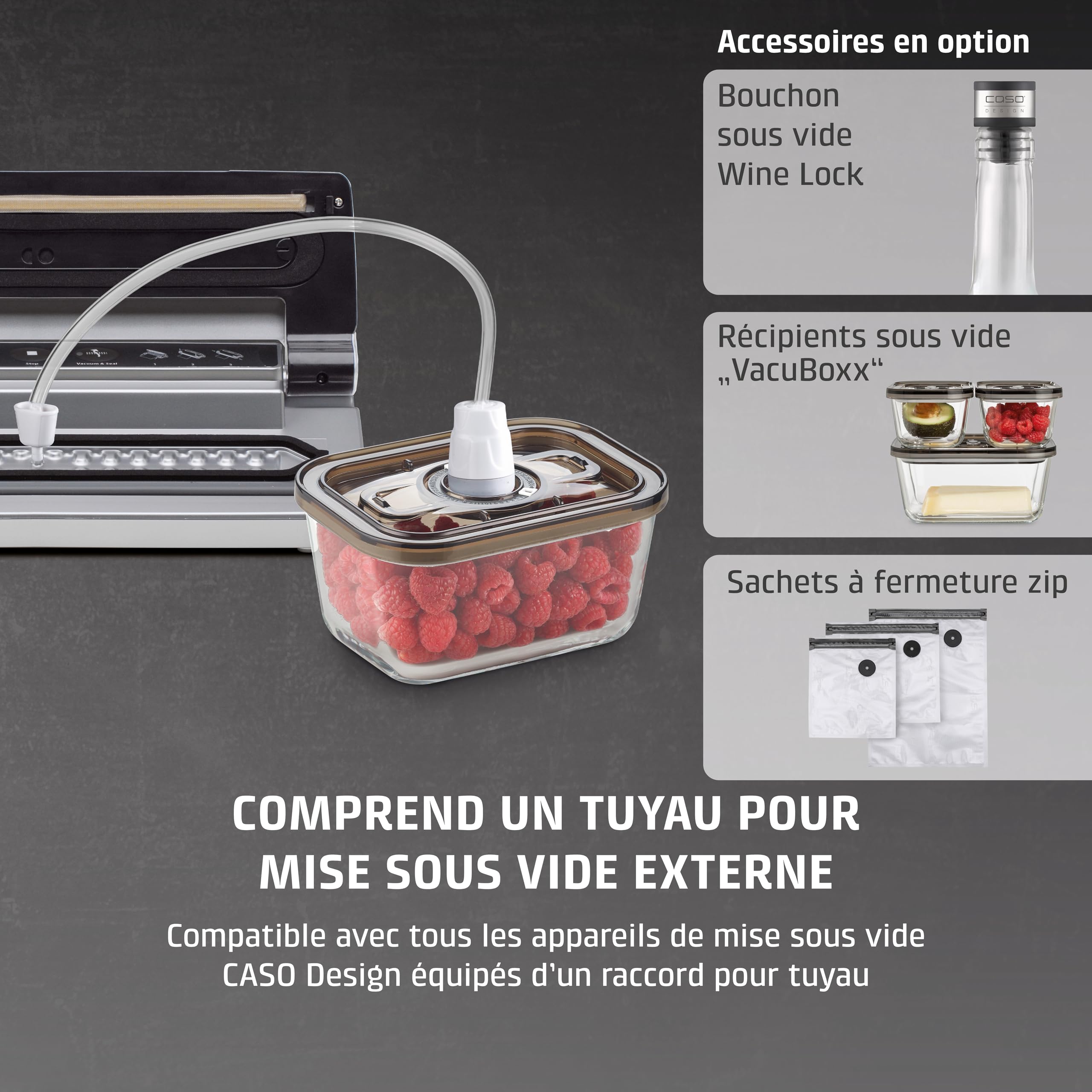 CASO VC 10 - Machine sous vide alimentaire, barre de soudure 30 cm, conserve les aliments jusqu’à 8 fois plus longtemps – coloris argenté