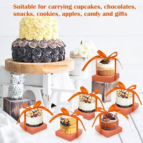 Miniatura 2 de Paquete de 12 Cajas de Cupcakes de Plástico Transparente, Contenedores de Cupcakes Individuales Dorados de 3.5 Pulgadas Desechables, Cajas