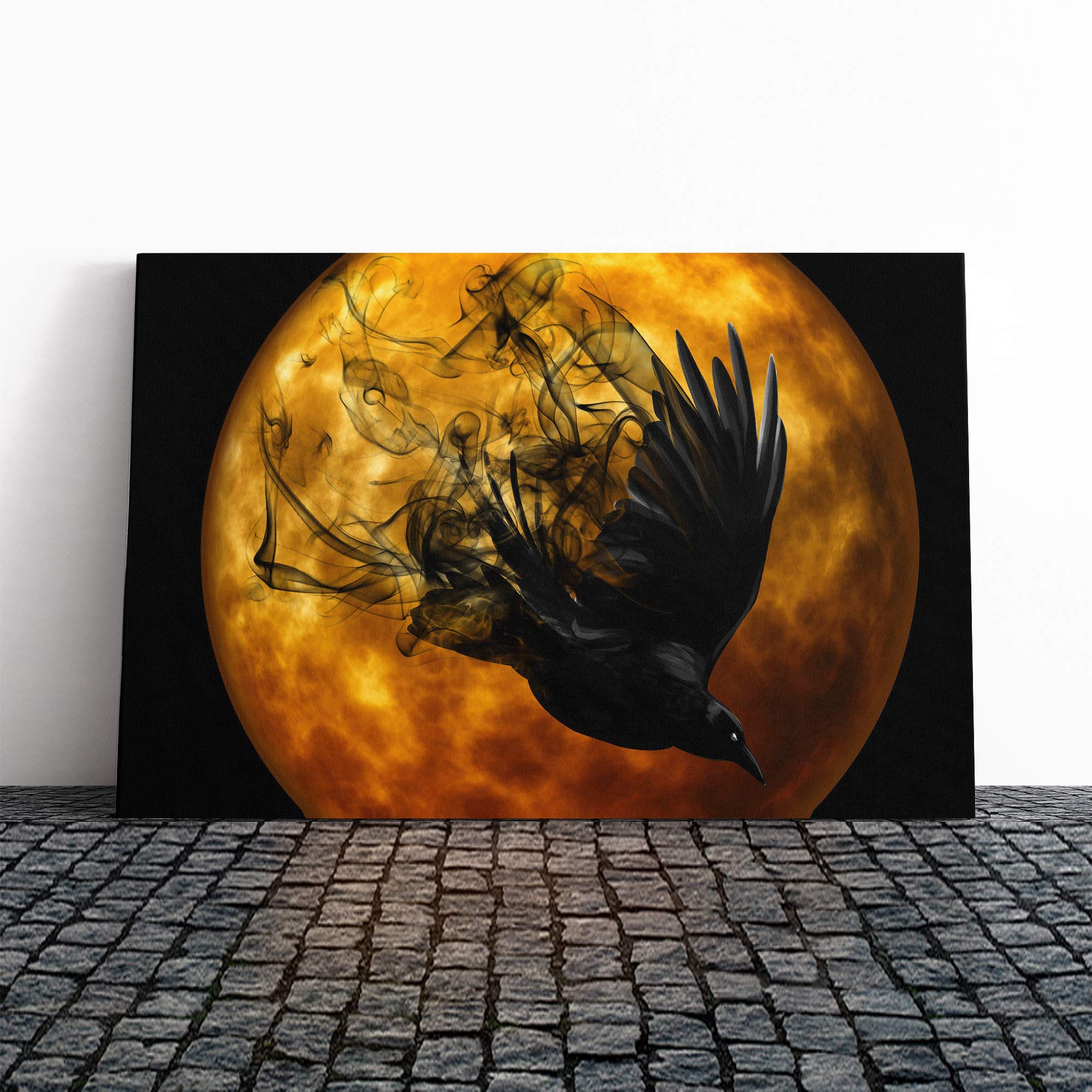 Wall Raven Bird Art (2) Canvas Print | Gallery Wrapped 30mm Frame Wall Art | 20x14 inches | Ready to Hang | Contemporary Animals Picture | Living Room Bedroom Lounge Office