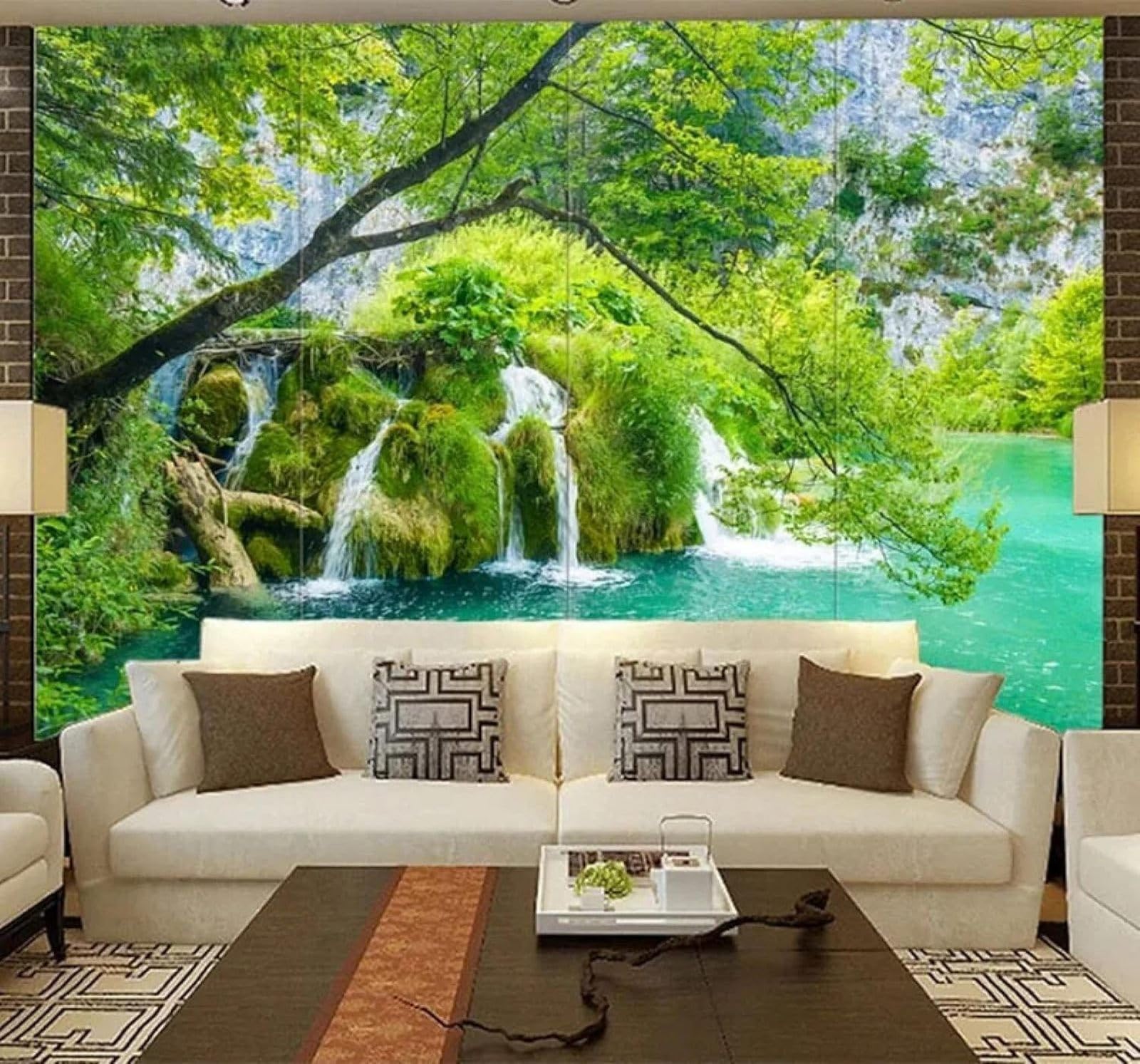 XLMING Fresh Green Forest Waterfall Landscape 3D Wallpaper Luxury Home Dining Decor Paste Sofa Living Room The Wall for Bedroom Mural-400cm×280cm