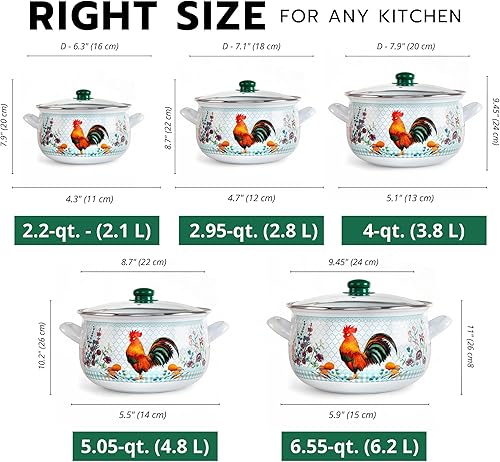 Miniatura 3 de Olla de sopa de aluminio esmaltado Golden Rooster Belly Olla de cocina profunda con tapa de vidrio esmaltado utensilios de cocina para acampar olla