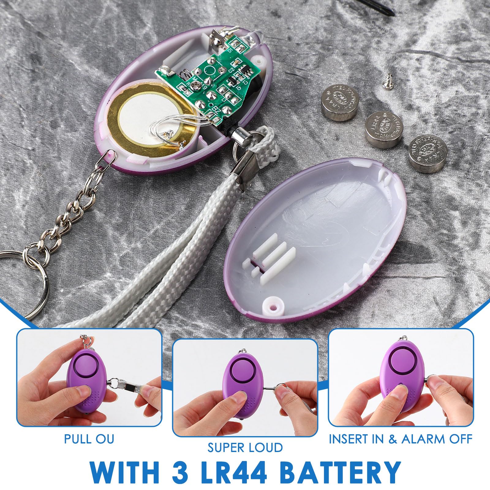 Kanayu 76 allarmi personali sfusi 130 dB suono sicuro di emergenza sicurezza autodifesa allarme di sicurezza portachiavi con protezione luce LED per donne ragazze bambini anziani, colori misti