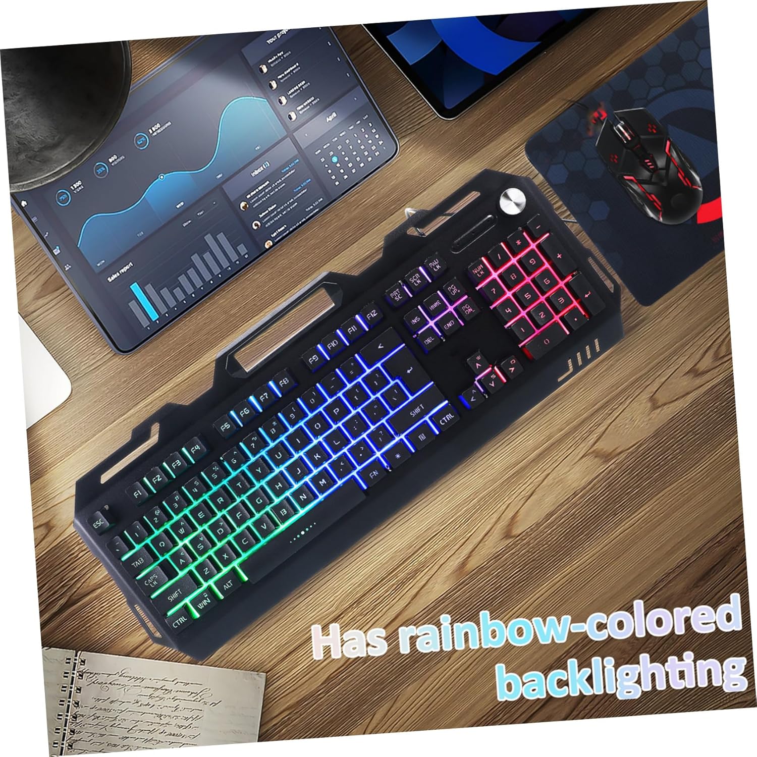 Operitacx Metal Mechanical Gaming Keyboard and Mouse with Pad Wired Combo with Scratch-Resistant Panel Ergonomic Design for Gaming and Office Use