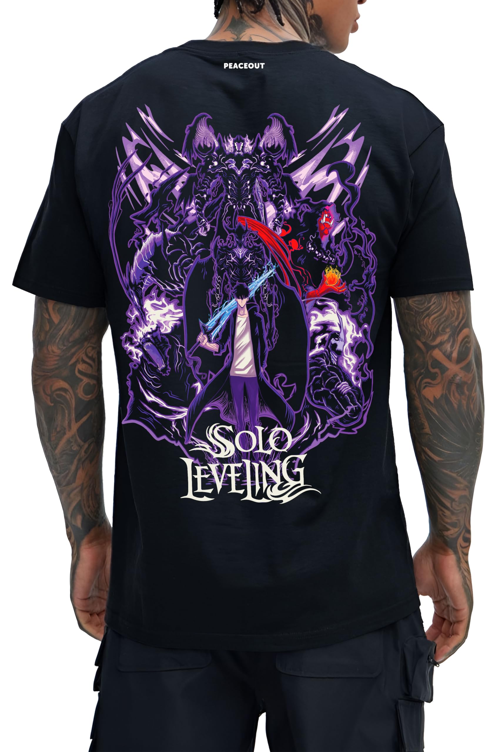 peaceout Solo Leveling Anime T-Shirt for Men & Women | Unisex Regular Fit Black Cotton Graphic Tee | Sung Jin-Woo Anime Print | Casual Otaku T-Shirt-picture-30
