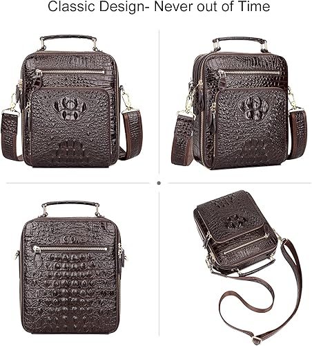 Miniatura 4 de PIJUSHI Bolso cruzado de cuero para hombre bolso bandolera de cuero de cocodrilo pequeño