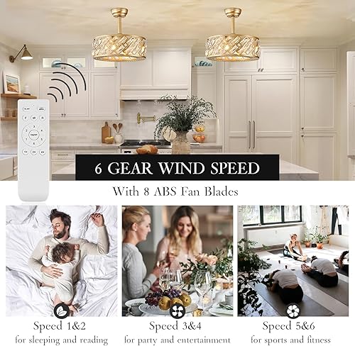 Miniatura 8 de CATINER Ventiladores de techo enjaulados de cristal con luz, ventilador de techo sin aspas de 18 pulgadas con control remoto, ventilador de techo