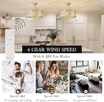 CATINER Crystal Caged Ceiling Fans with Light, 18