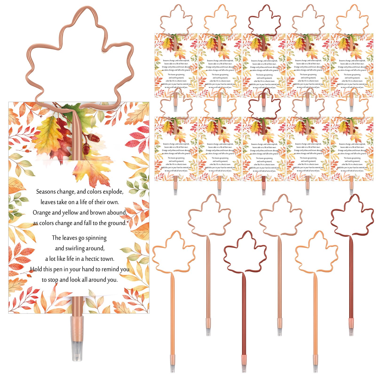 Gueevin 60 Sets Christmas Friendsmas Gifts Bulk Fall Ballpoint Pen Friendsmas Party Favors Christmas Maple Greeting Cards Thankful Ballpoint Pen for