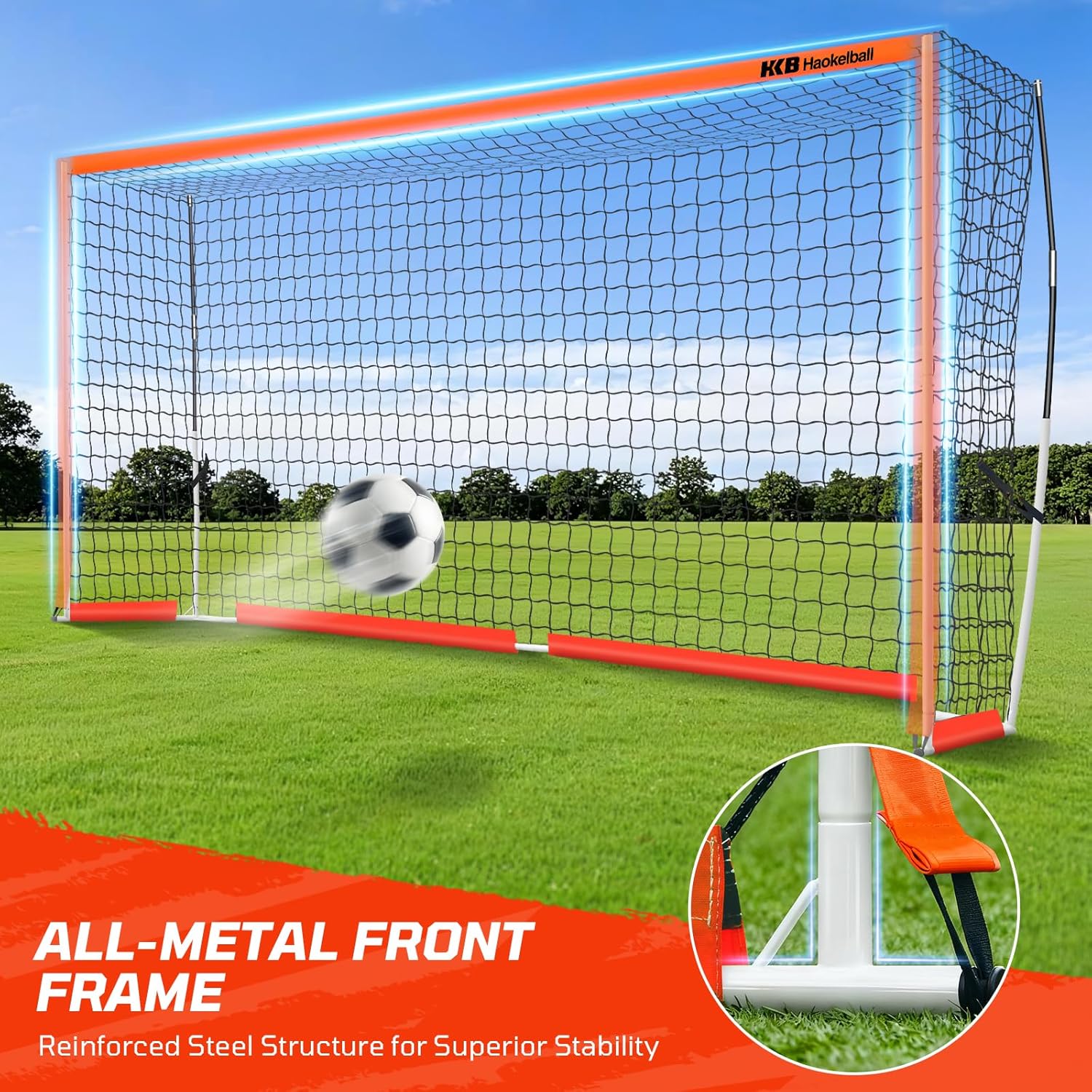 Haokelball Portable Soccer Goal for Backyard, 12x6 FT Soccer Net with Metal Post for Adult Youth Practice, Outdoor Training Equipment with Agility Ladder, Cones, Ground Stakes and Carry Bag