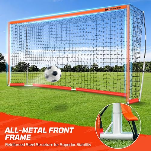 Miniatura 3 de Haokelball Portería de fútbol portátil para patio trasero, red de fútbol de 12 x 6 pies con poste de metal para práctica de adultos y jóvenes