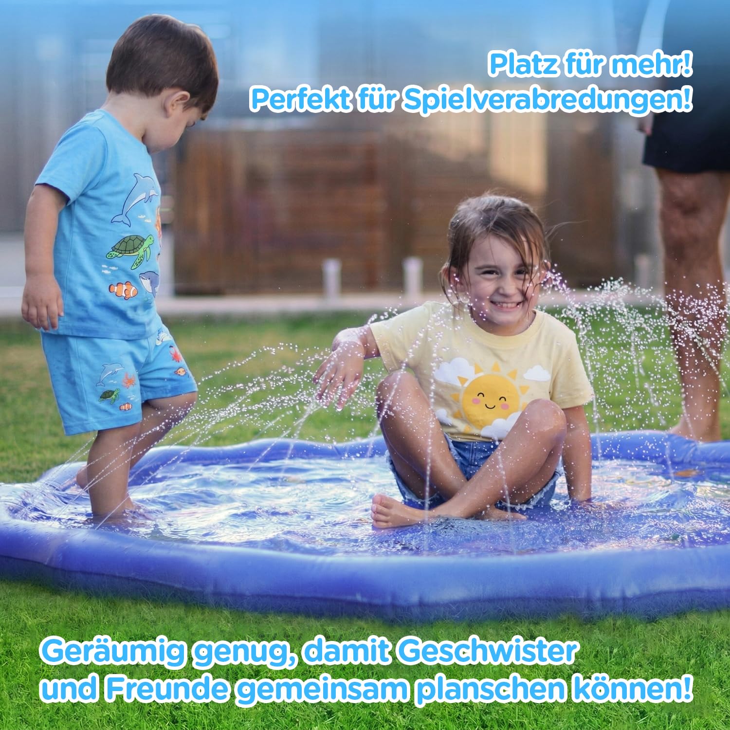KiddoSpace Splash Pad – rutschfeste Wassermatte mit Lerndesigns, ideal für draußen im Sommer, inkl. Lernkarten, BPA-frei, perfekt für Kleinkinder & Kinder.