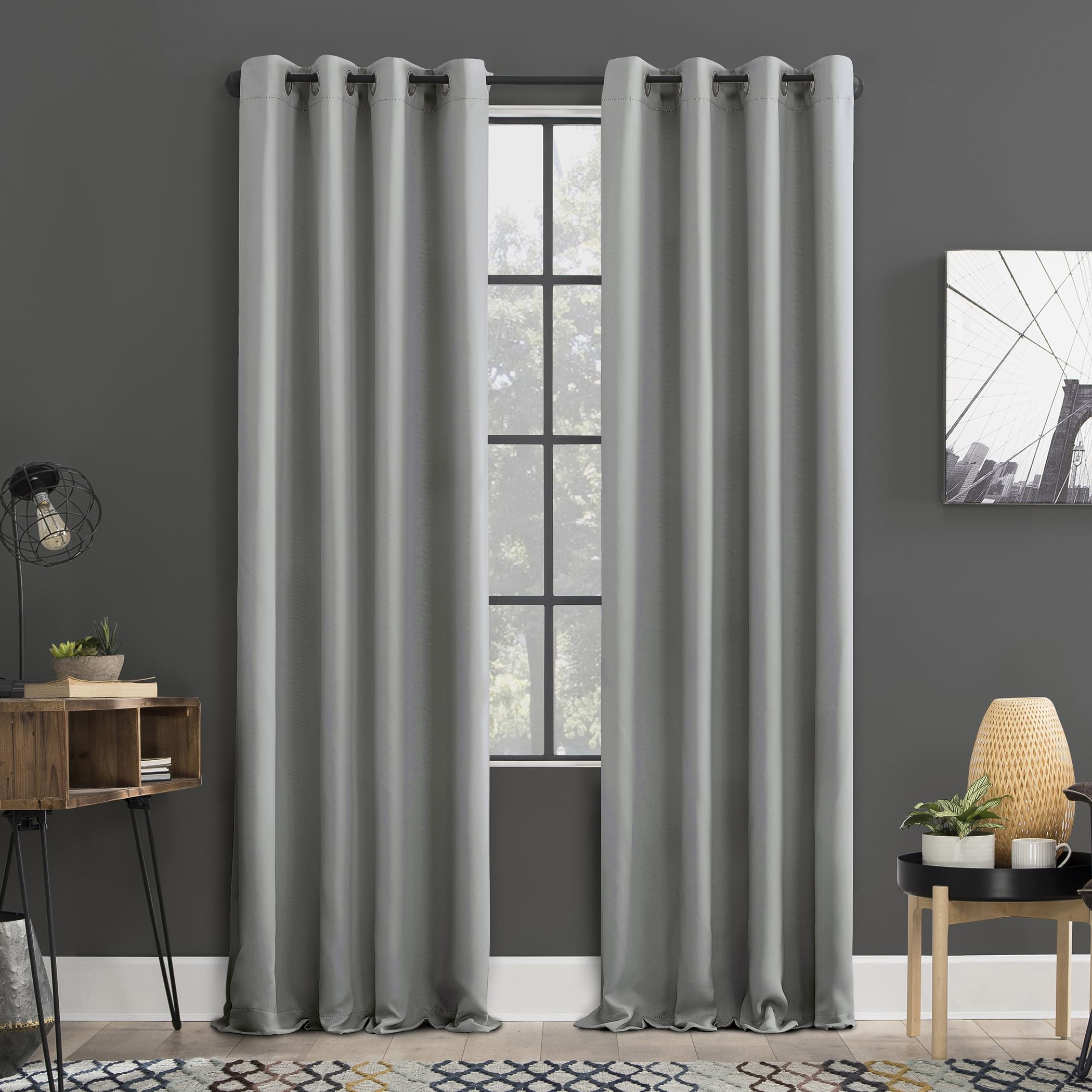 Sun Zero Soho 2-pack Blackout Energy Efficient Grommet Curtain Panel Pair, 54" x 63", Silver