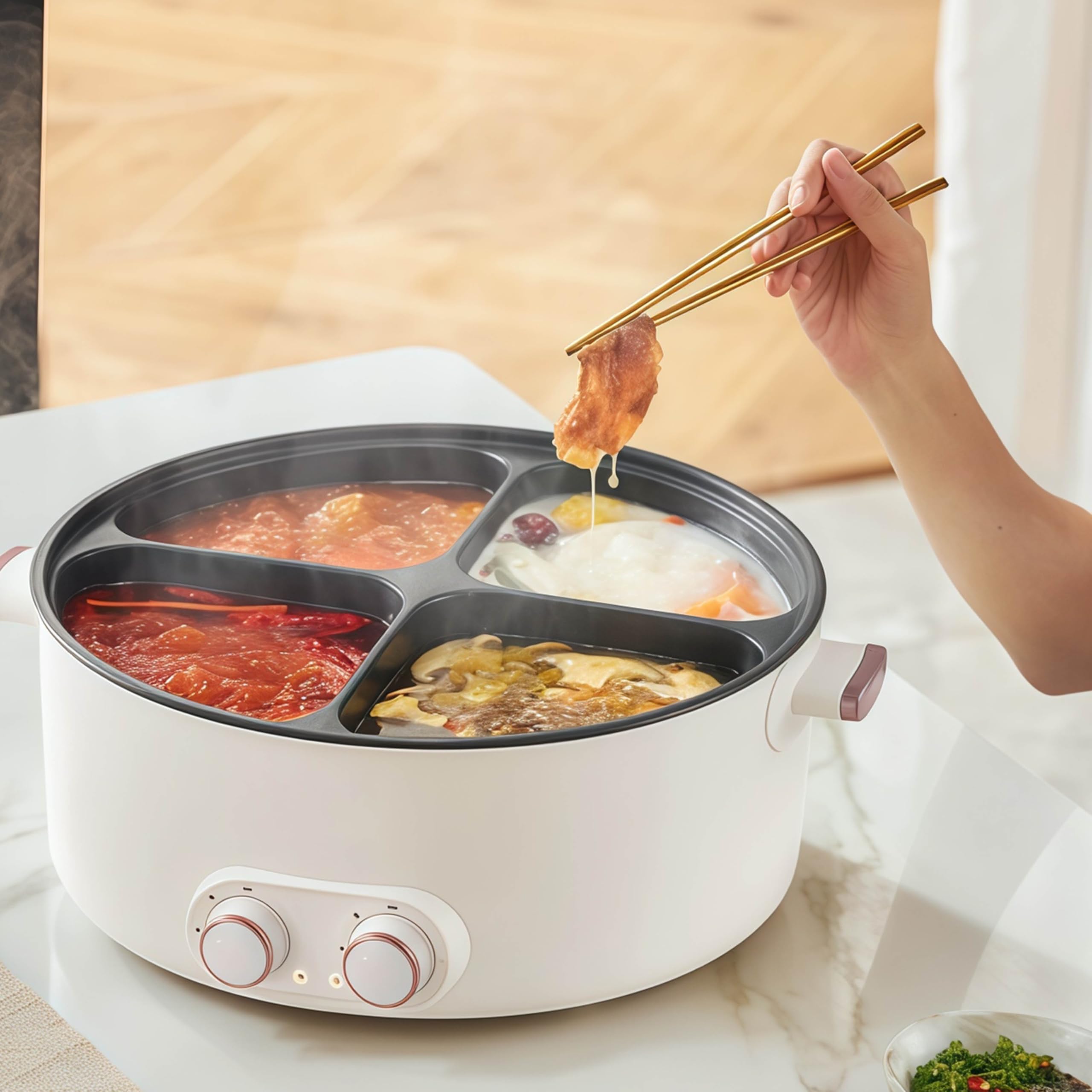 Pentola Elettrica A 4 Scomparti, Pentola Elettrica Integrata, Pentola Elettrica per Uso Domestico da 6 Litri, Pentola Elettrica Multifunzione, per Persone Sempre Indaffarate