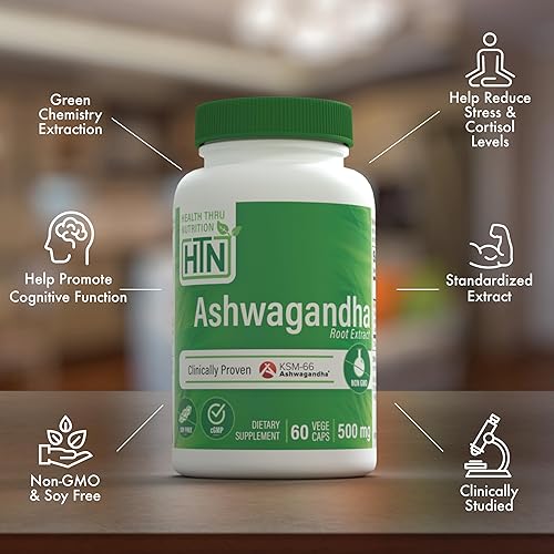 Miniatura 4 de Health Thru Nutrition Ashwagandha 500mg KSM66 60 cápsulas  Estrés, estado de ánimo, enfoque y energía  Extracto de Whitania Somnifera solo raíz