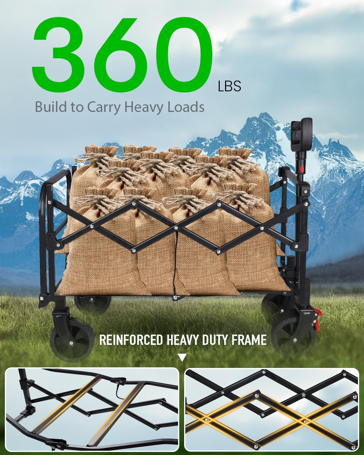 Collapsible Wagon, Foldable Wagons with Extended 40" L, Folding Wagon with Tailgate, Portable Lightweight Utility Wagons for Grocery, Shopping, Camping, Garden, Sports, Black D