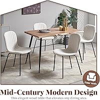 Vista 5 de Juego de 4 mesas de comedor para 4 personas con sillas blancas Boucle, mesa de centro rectangular moderna de mediados de siglo, mesa de cocina