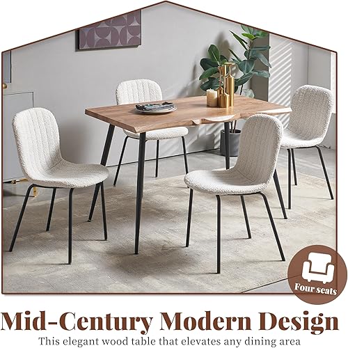 Miniatura 5 de Juego de 4 mesas de comedor para 4 personas con sillas blancas Boucle, mesa de centro rectangular moderna de mediados de siglo, mesa de cocina y