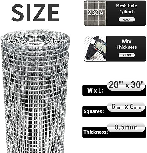 Miniatura 32 de Rollo de malla de alambre galvanizado de 12 pulgadas x 20 pies 1/4 pulgadas (23 GA) para vallas de corral de pollo/gallinero, malla de pantalla