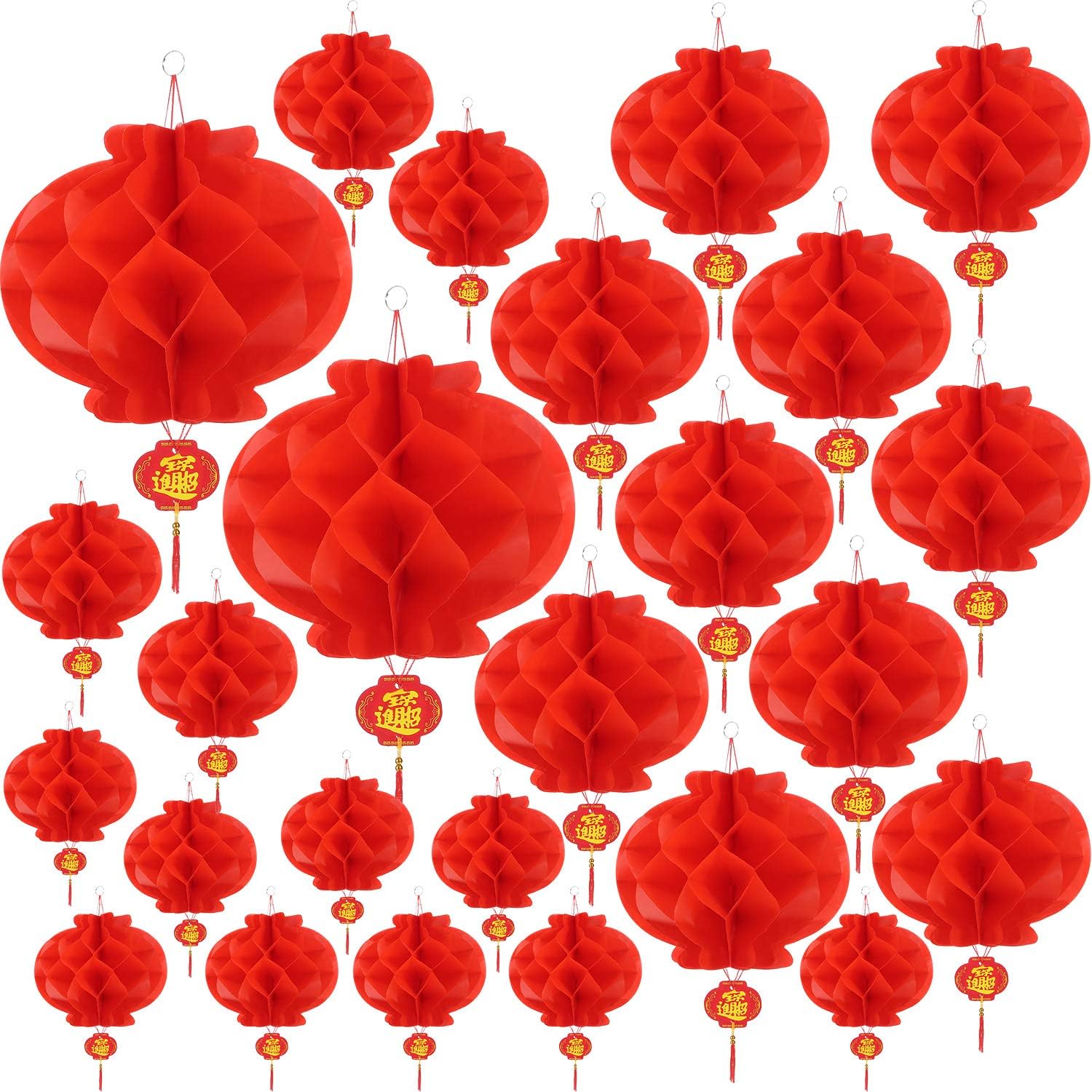 Bememo 30 Pieces Chinese Red Paper Lanterns Chinese Hang