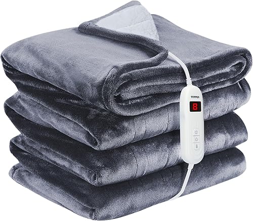 Manta térmica eléctrica, extremadamente suave y acogedora manta de franela Sherpa con un solo controlador, 10 niveles de calefacción y 4 horas de