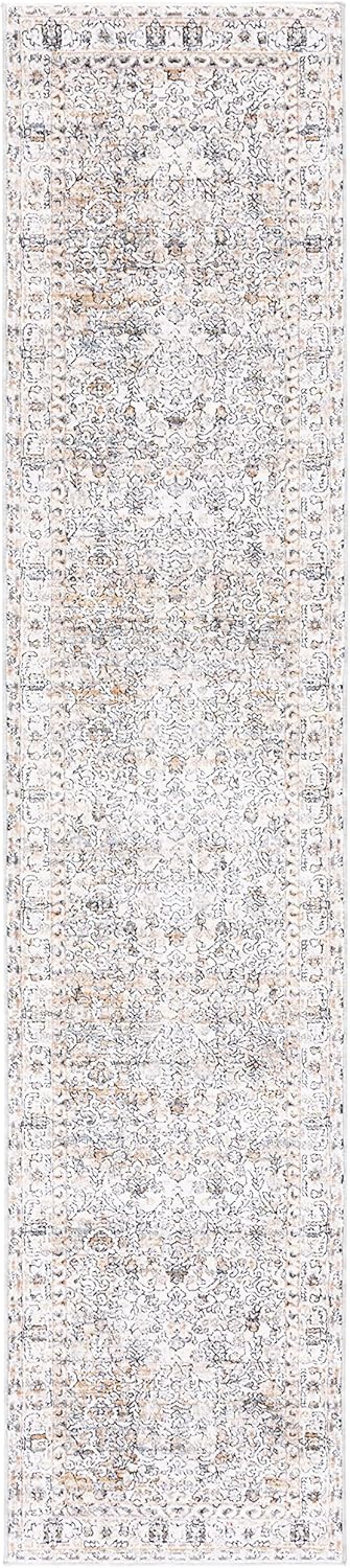 SAFAVIEH Moon Dust Collection Runner Rug - 2' x 9', Ivory & Grey, Vintage Oriental Distressed Fringe Design, Non-Shedding & Easy Care, Ideal for High Traffic Areas in Living Room, Bedroom (MND660A)