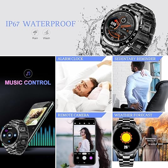 FILIEKEU Smartwatch – Bluetooth Calling, Fitness Tracker, Stainless Steel Design