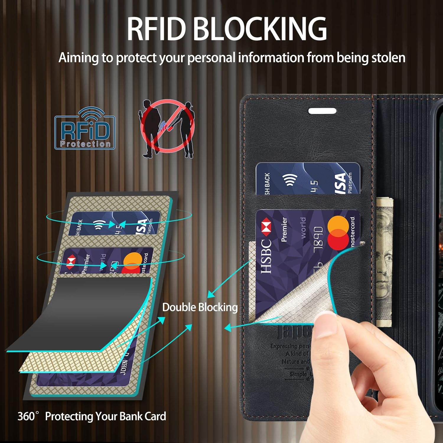 Samsung Galaxy S23+ Plus 5G Wallet Case with [RFID Blocking] Card Holder Kickstand Magnetic,Leather Flip Case Wallet for Samsung Galaxy S23+ Plus 5G 6.6 Inch (Black) - Image 3