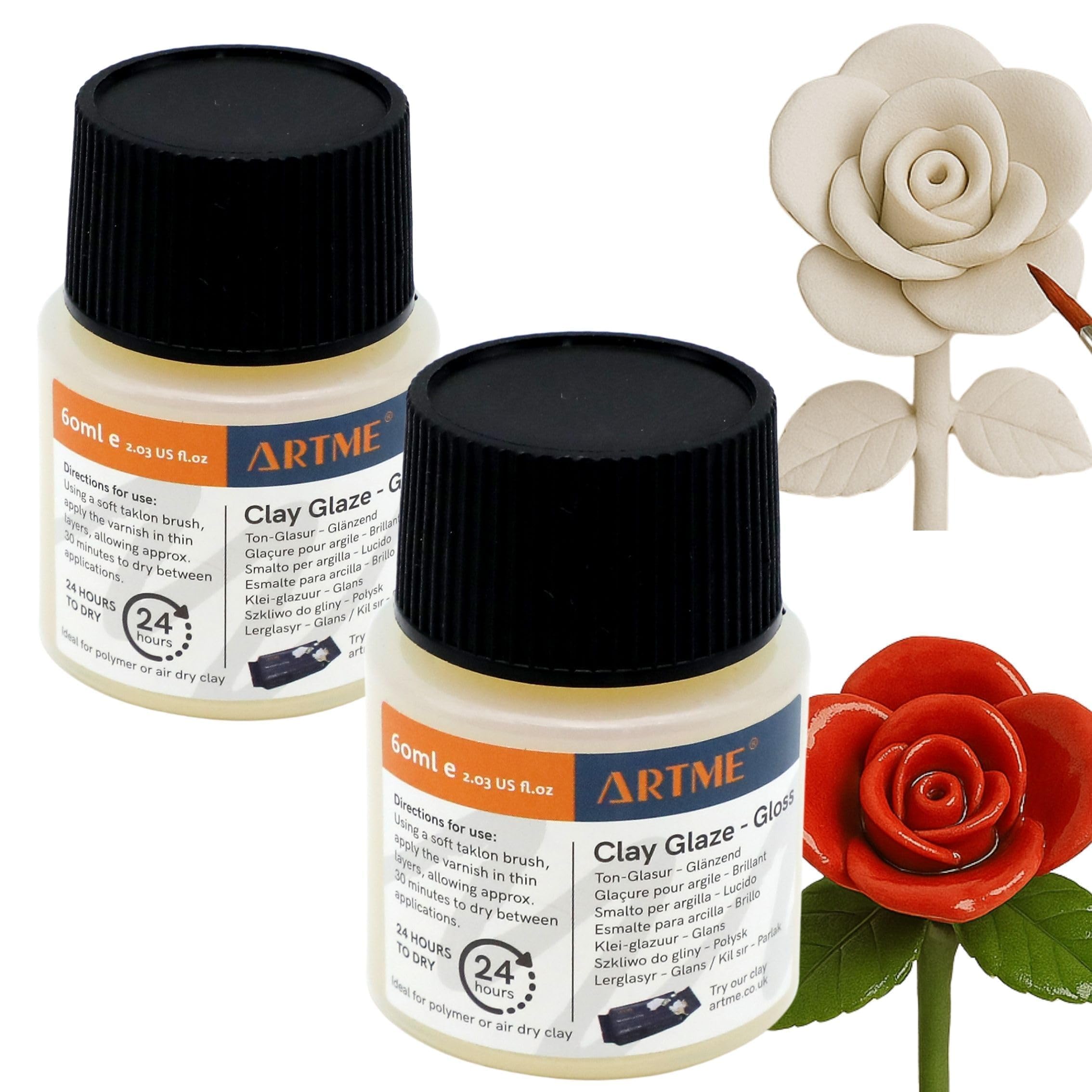 ARTME Clay Glaze Gloss 60ml 2pcs Clear Varnish for Air Dry Clay and Pottery