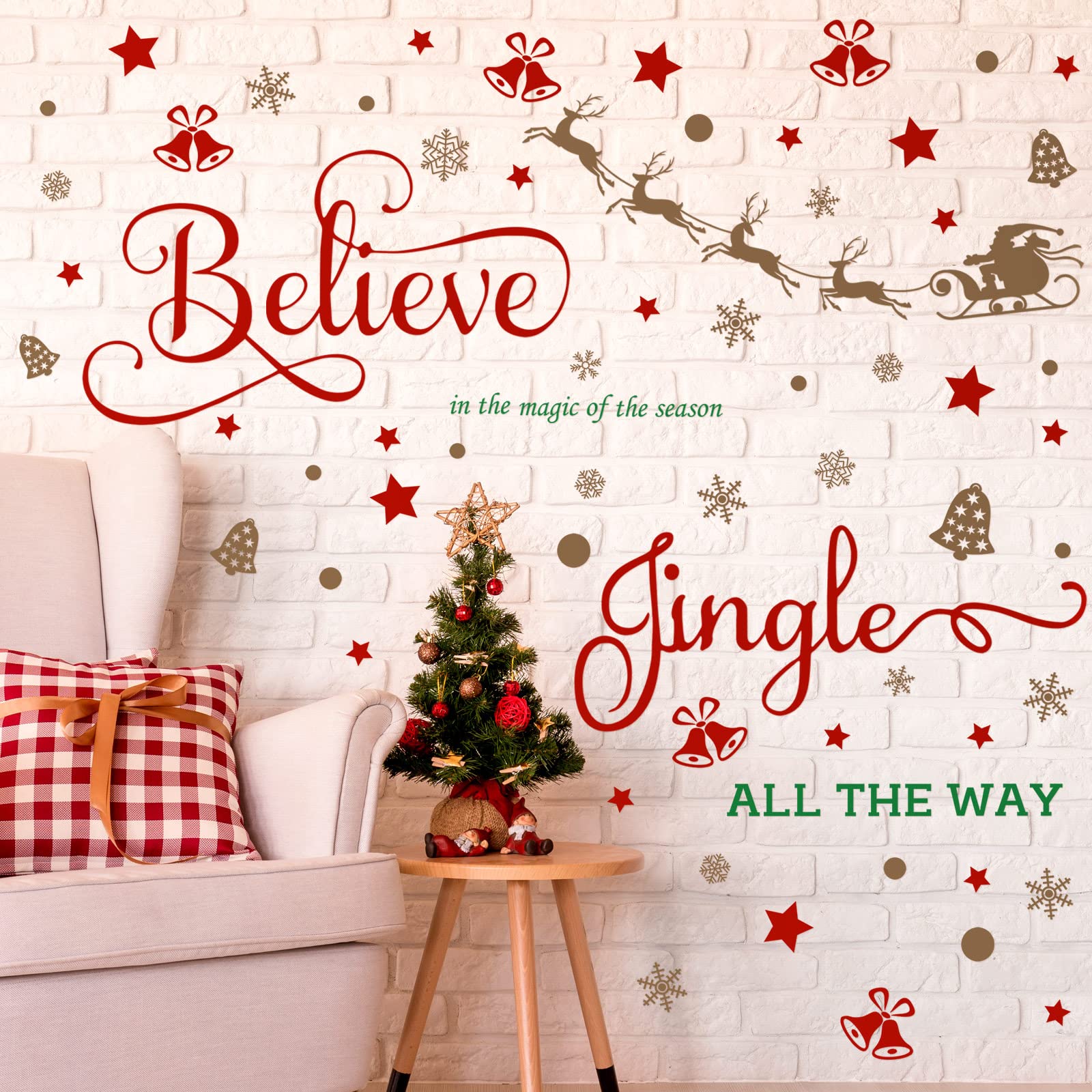 Autocollants muraux en vinyle avec citation Christmas Believe pour vitrine et maison