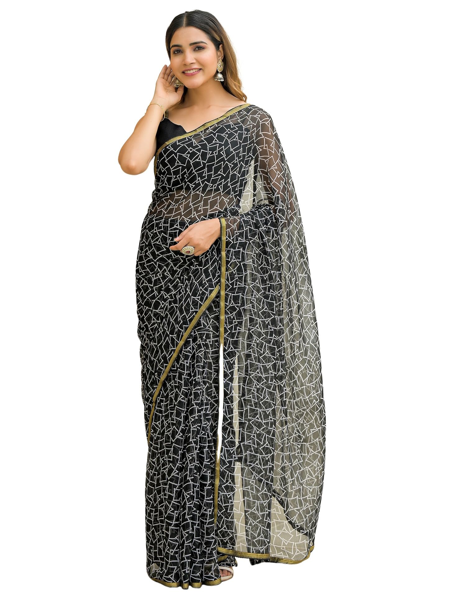 SIRIL Women's Chiffon Printed Saree with Unstitched Blouse Piece