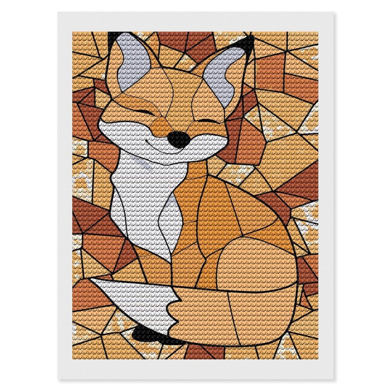 Junmoney Stained Glass Fox(2) Diamond Painting Set 12"x16", for Beginners, Modern Decor, Simple to Start, Gift Idea, Pleasing Wall Art Project