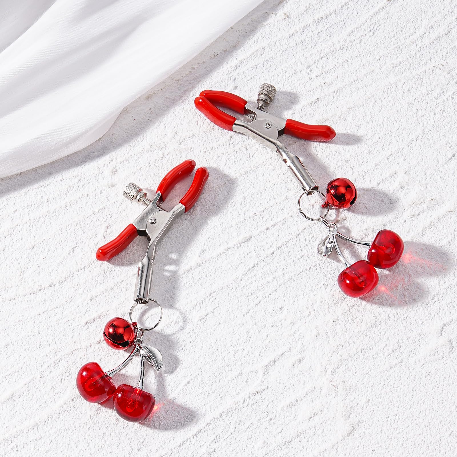 Nipple Clips for Adult Play - 2 Pcs Non Piercing Body Clamp Clip with Cute Charms for Adult Women Couples Bedtime Play: Red Cherry