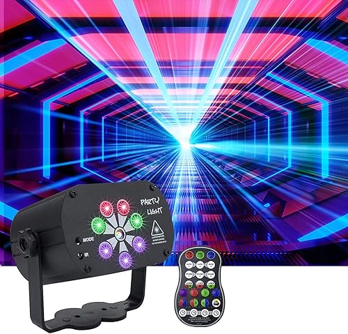 AMKI Luz de discoteca de DJ para fiesta, proyector RGB de 120 patrones activados por sonido, alimentado por USB, 8 ojos, con control remoto y
