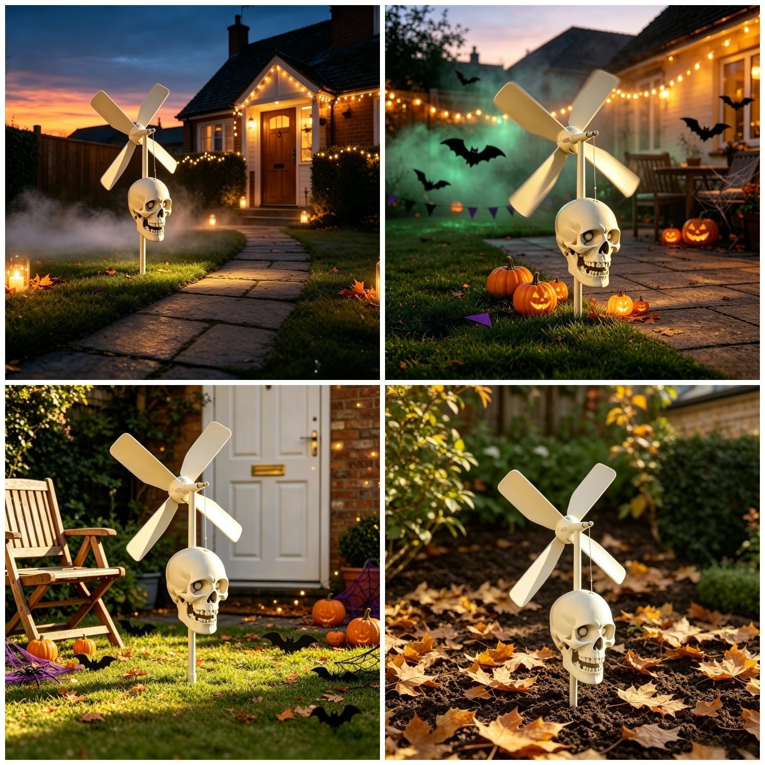 Totenkopf-Windmühle, Halloween-Dekoration – Totenkopf-Windspiel, Outdoor-Gartendekoration, Terrasse, Rasen und Innendekoration für gruselige saisonale Displays