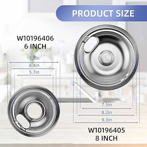 Miniatura 3 de W10196406 y W10196405 - Juego de bandejas de goteo cromadas para Whirlpool Amana Maytag Magic-Chef Kenmore con ranura de bloqueo, incluye 2 cuencos