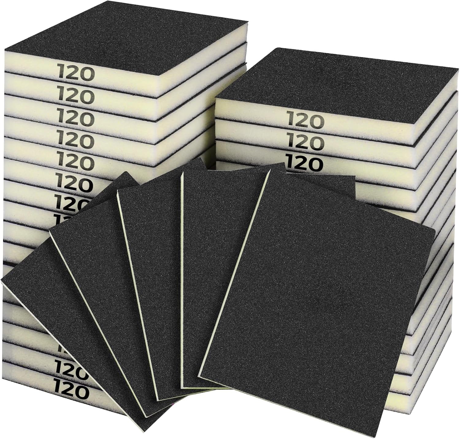 Éponge Abrasive Grain 120, Lot de 18, Tampons de Ponçage Souples et Flexibles pour Usage à Sec ou à l'eau, pour Éliminer Rayures et Saletés sur Murs en Plâtre, Bois et Métal