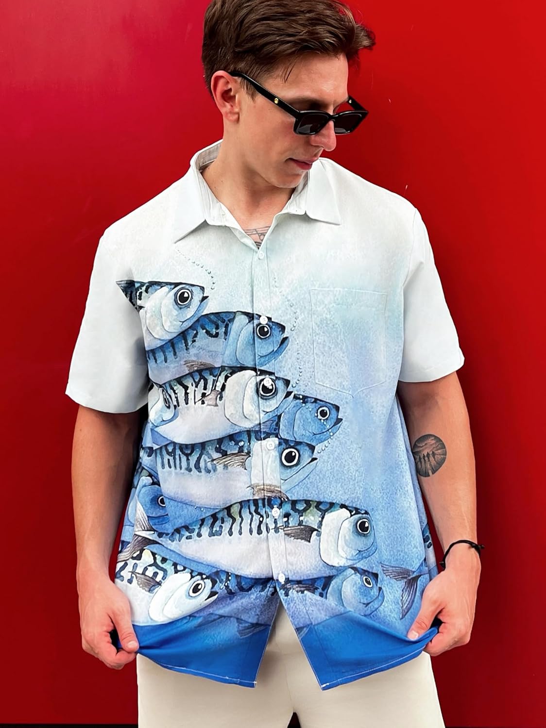 Men's Hawaiian Shirt,Ocean Print Shirt, Funny Short Sleeve Button Down,Regular Fit - Image 3