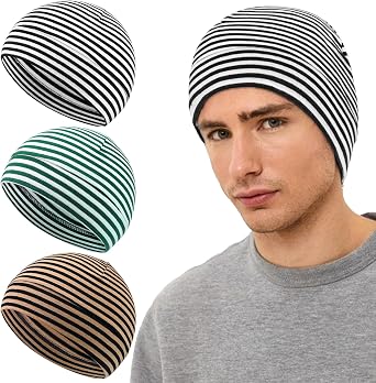Qearl 3 Pcs Cotton Skull Caps Beanie Sleeping Hats for Men Women