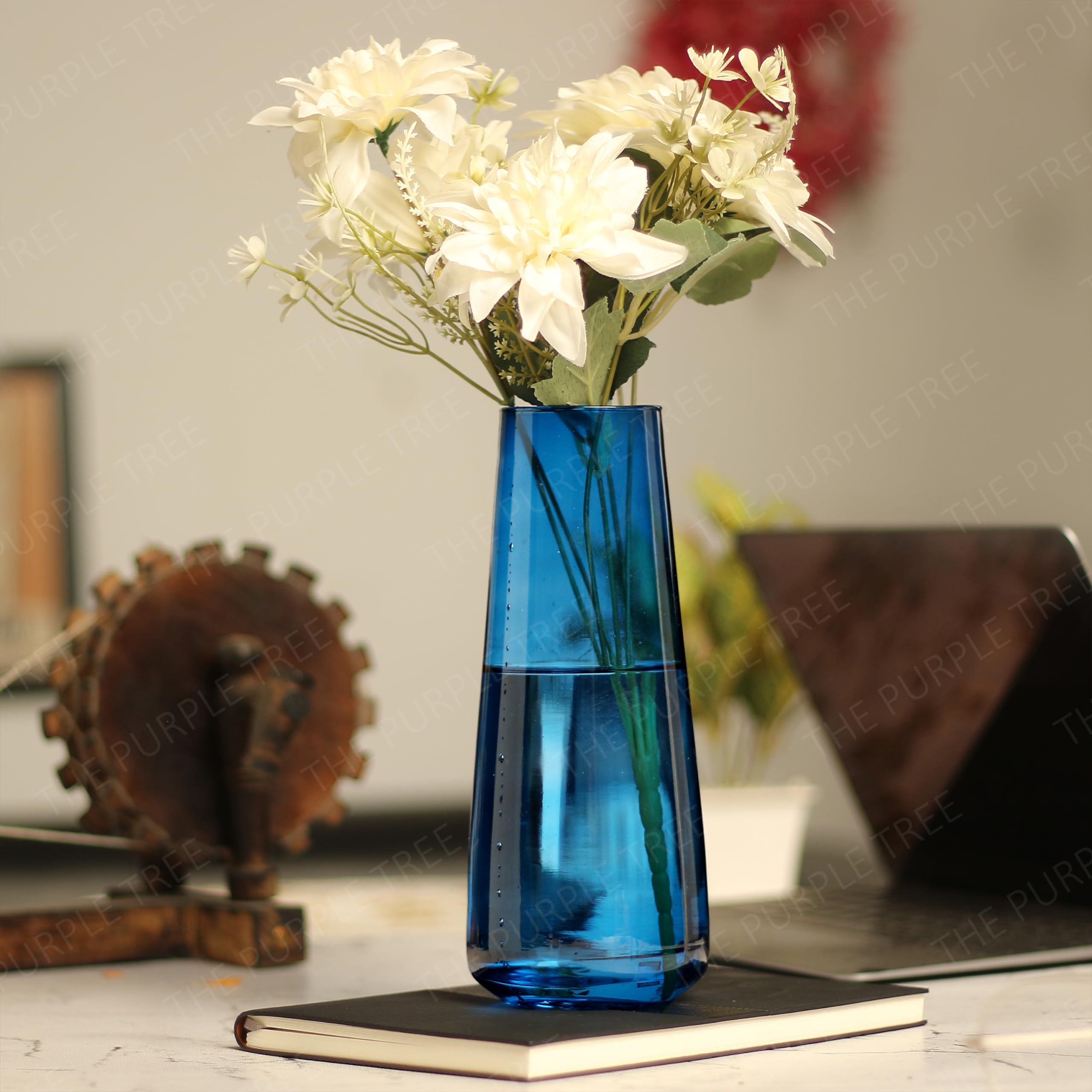 The Purple Tree Tapered Glass Vase for Home Decor Center Table Bedroom Living Room and Office Decoration (Pack of 1, Midnight Blue) Luster Glass Vase, Decorative vase, Diwali Gift